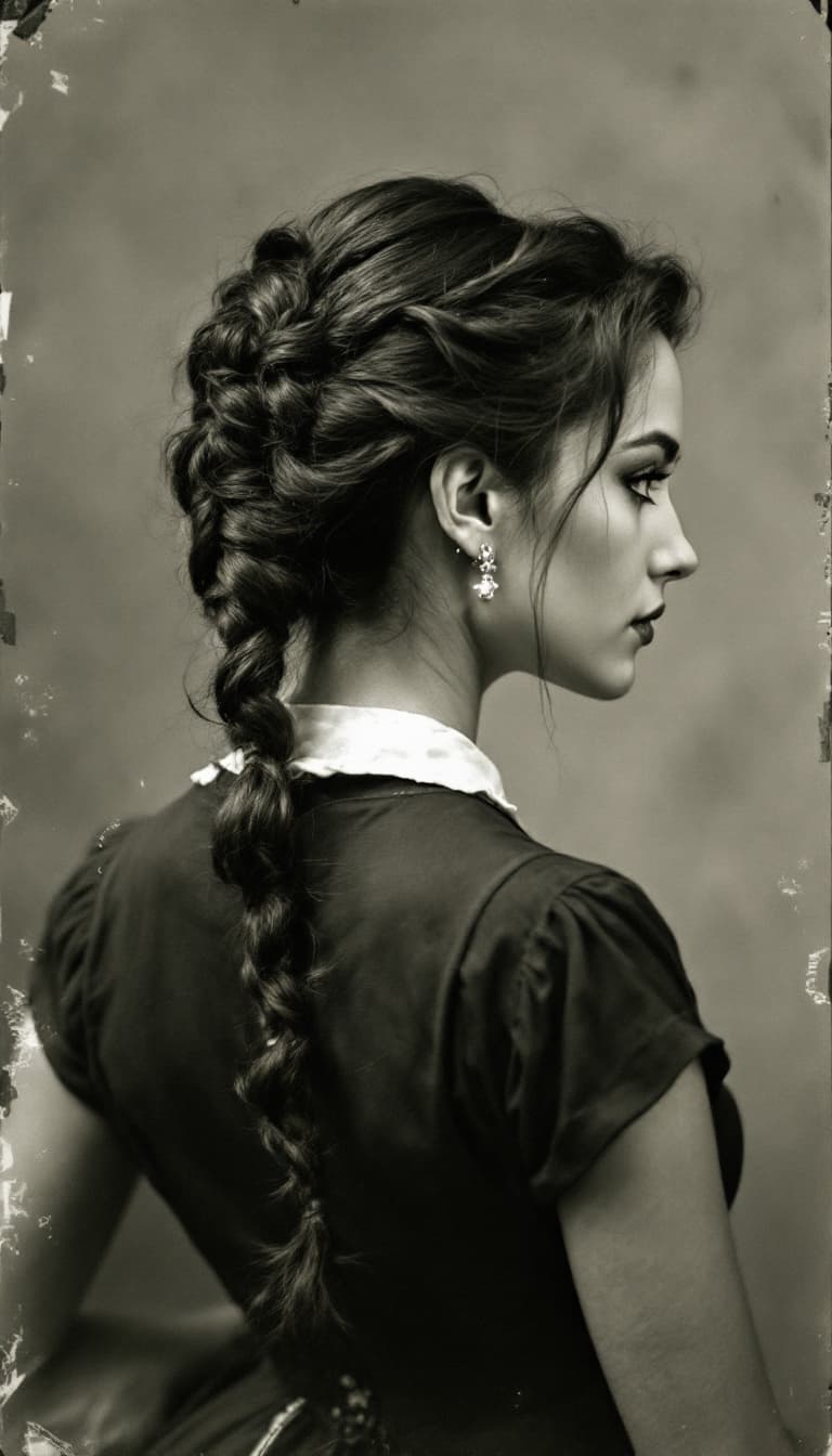 AI generated: 1890's, colour Polarized photo , Jennifer Connelly,ponytail hairstyle.