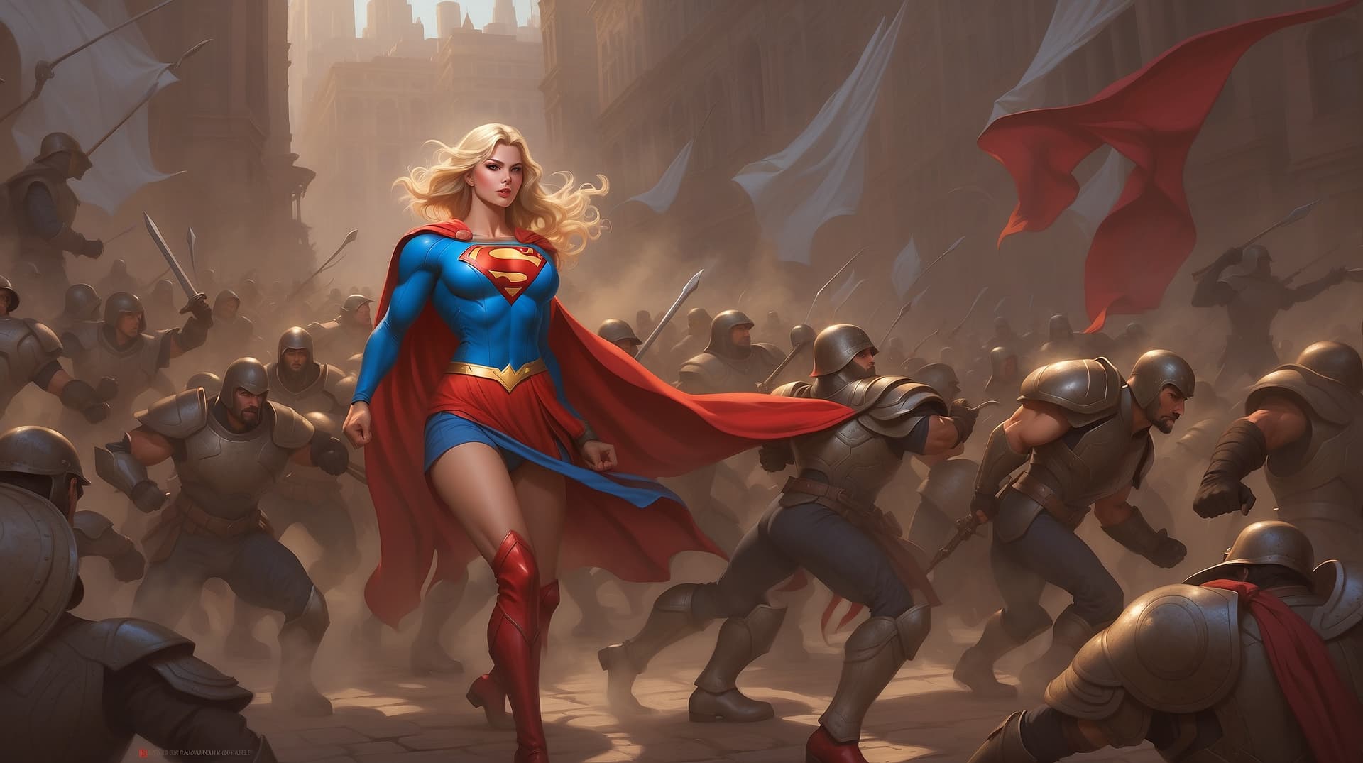 AI generated: muscled Supergirl as a ruggedly handsome heroine, intricate, elegant, highly detailed, centered, dig...