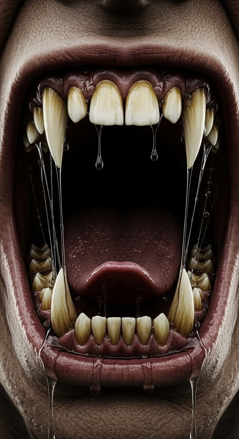 AI generated: extreme closeup of a scary open mouth
