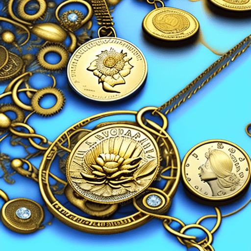 AI generated: digitally creative, super large lily flower, extra large american gold coin, steampunk, alchemist, w...
