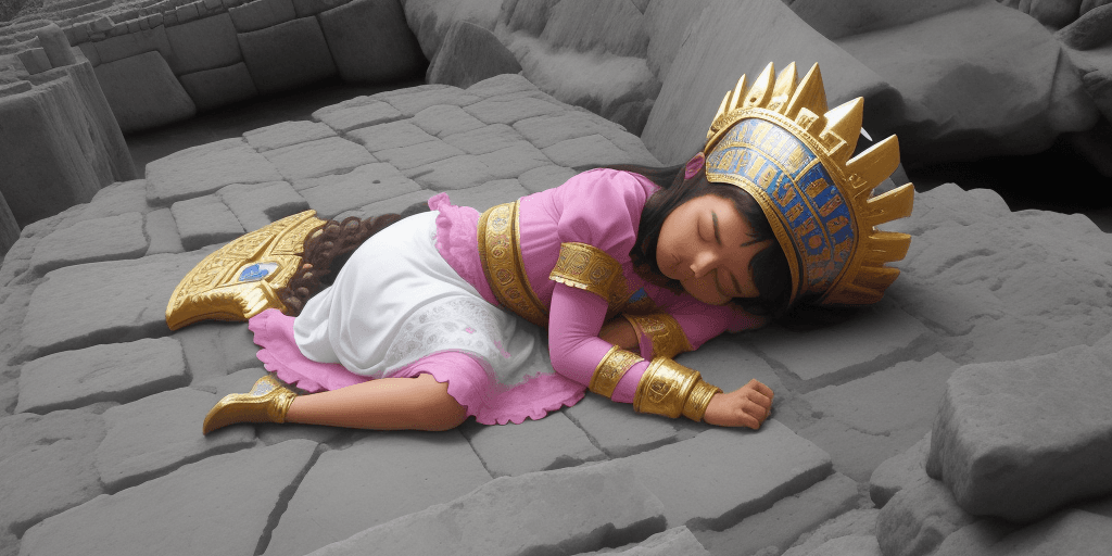 AI generated: princesa azteca hermosa durmiendo hacia arriba sobre rocas