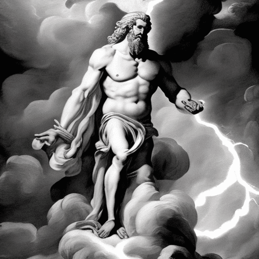 AI generated: Imagine a scene depicting Zeus, reminiscent of the style of old-time masters. The artwork should res...