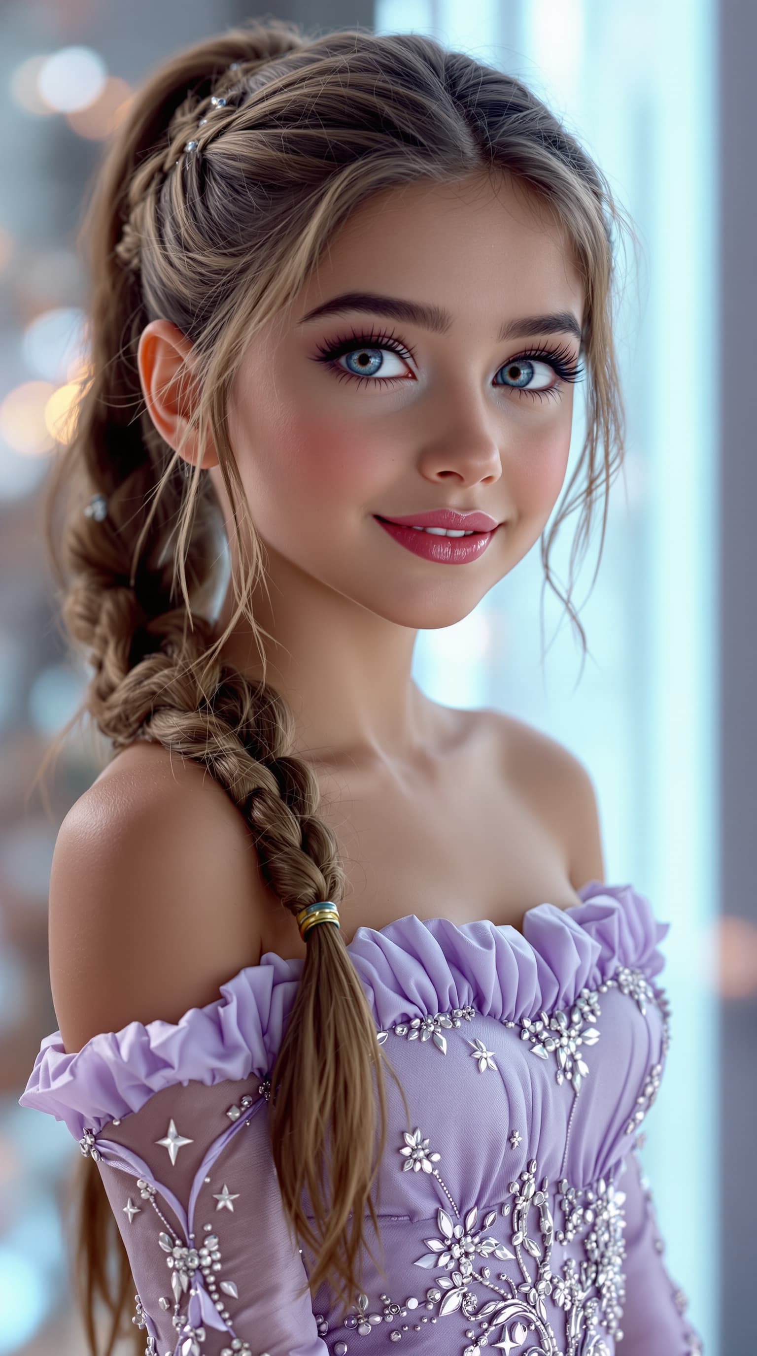 AI generated: A stunning professional photograph captures the world's most beautiful tween girl, Junior Miss Ameri...
