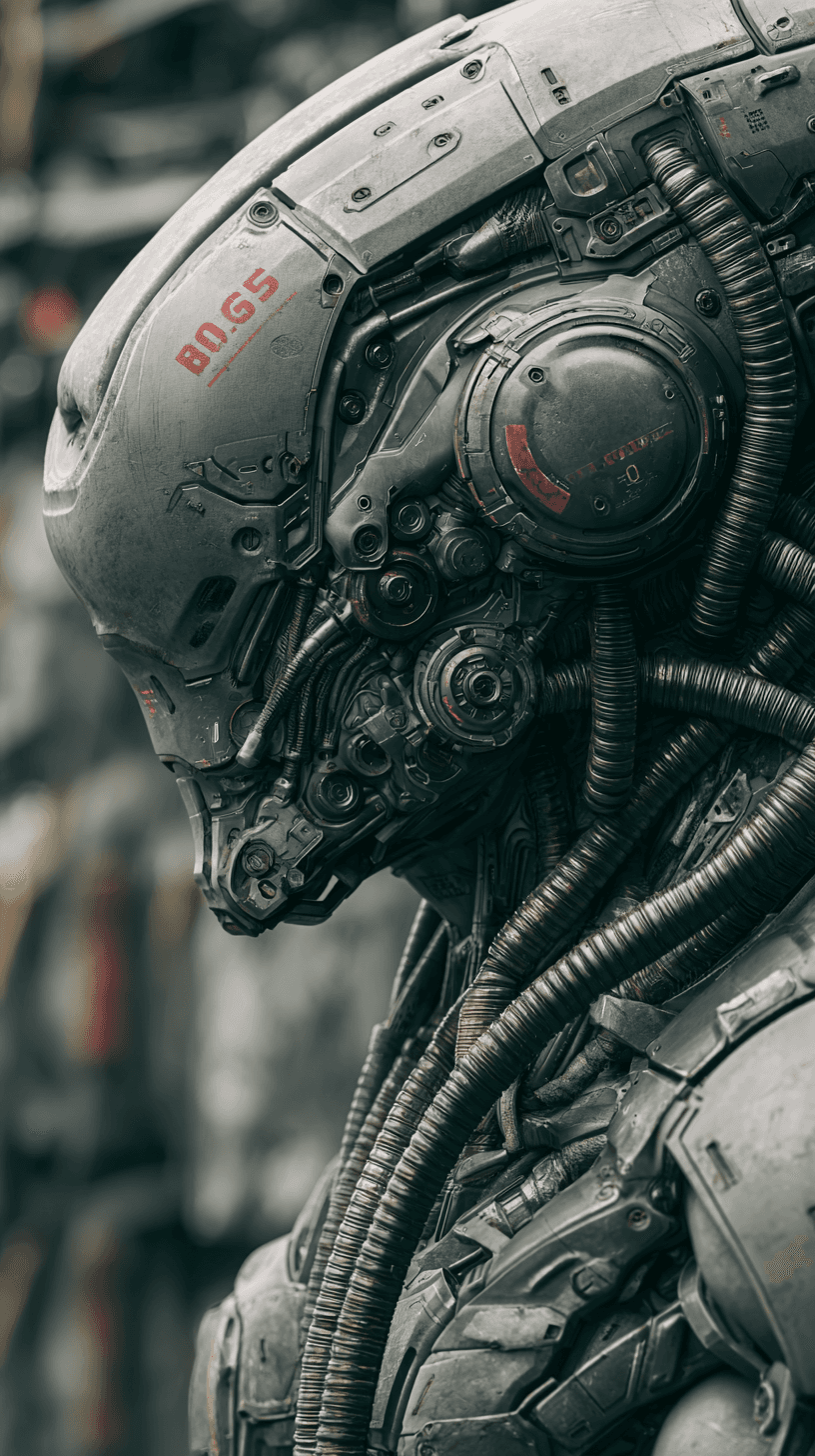 AI generated: ultra-detailed hard sci-fi biomechanical photography, complex intertwined composition, dense mechani...