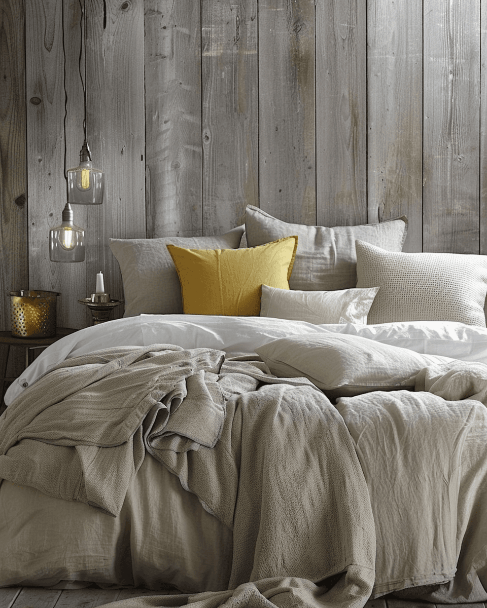 AI generated: two bed with pillows and blankets, in the style of cottagepunk, atmospheric light, joel robison, fes...