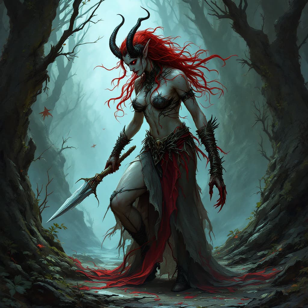 AI generated: Tiefling Crimson Woman Druid