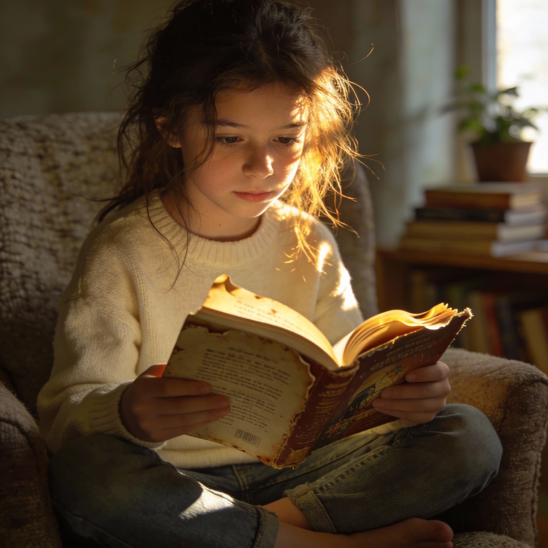 AI generated: photorealistic image of a young girl reading a book
