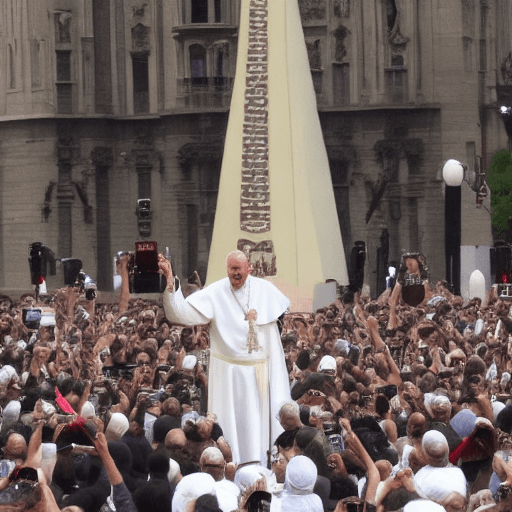 AI generated: papa francisco con cuernos en la tierra caminando por las calles con el obelisco mucho fuego arrastr...