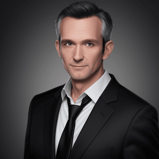 AI generated: 8k Linkedin professional headshot photo of a very slim white man in his 40s in a black blazer with b...