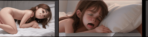 AI generated: Preteen nude girl, crying, dick in a bed