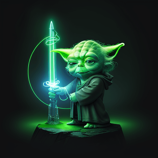 AI generated: Yoda in cosmos with portal, light sword, neon, 8k