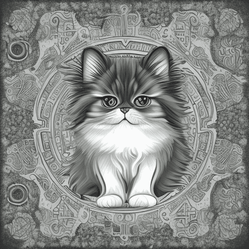 AI generated: Typography, monochrome color scheme with accent colors, "Ragdoll Persian cat in urban clothing", ill...
