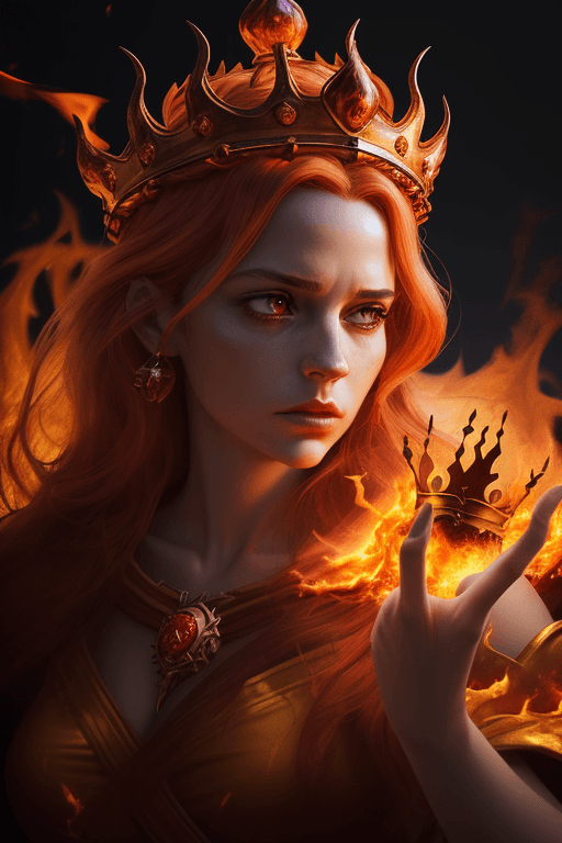 AI generated: queen of fire character, a crown made of flames, photorealistic, epic, dramatic lighting <lora:add_d...