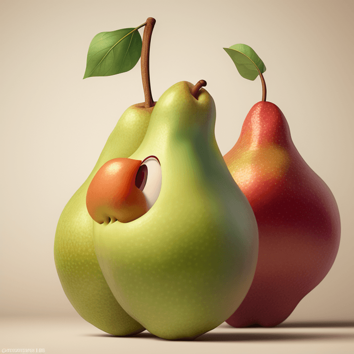 AI generated: A happy cartoon pear fruit, Pixar Style, perfect composition, 8k artistic photography, photorealisti...