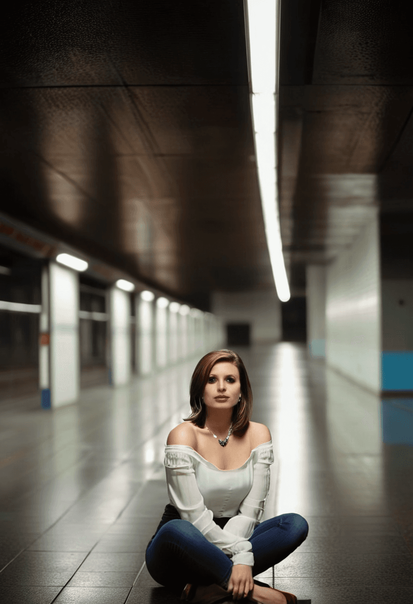 AI generated: breathtaking woman, fair skin, brunette hair, shoulder-length bob haircut, wearing a white blouse, s...