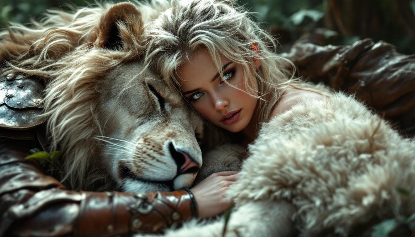 AI generated: img_1025. cdr Stunning image of a strong and beautiful white european warrioress with fierce white e...