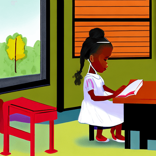 AI generated: Perspect view of a typical color USA elementary-school classroom with desks and chairs and other ess...