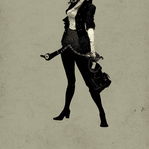 AI generated: Concept art of a beautiful female industrial 1900s gangster   in the style of Ashley Wood ,Keira Kni...