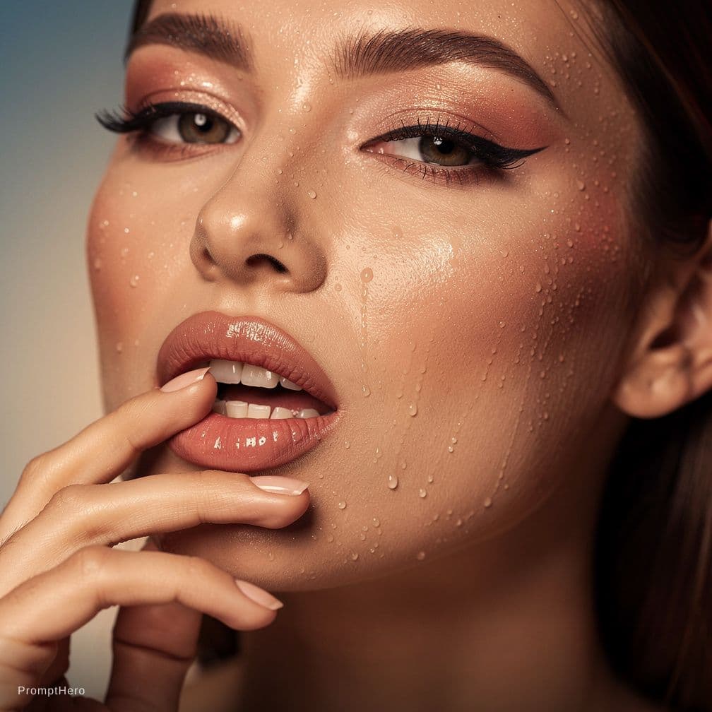 AI generated: Hot sexy actress samantha lips bite wet face 
