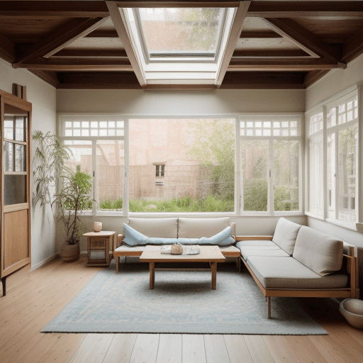 AI generated: High resolution photography interior design, dreamy sunken living room conversation pit, wooden floo...