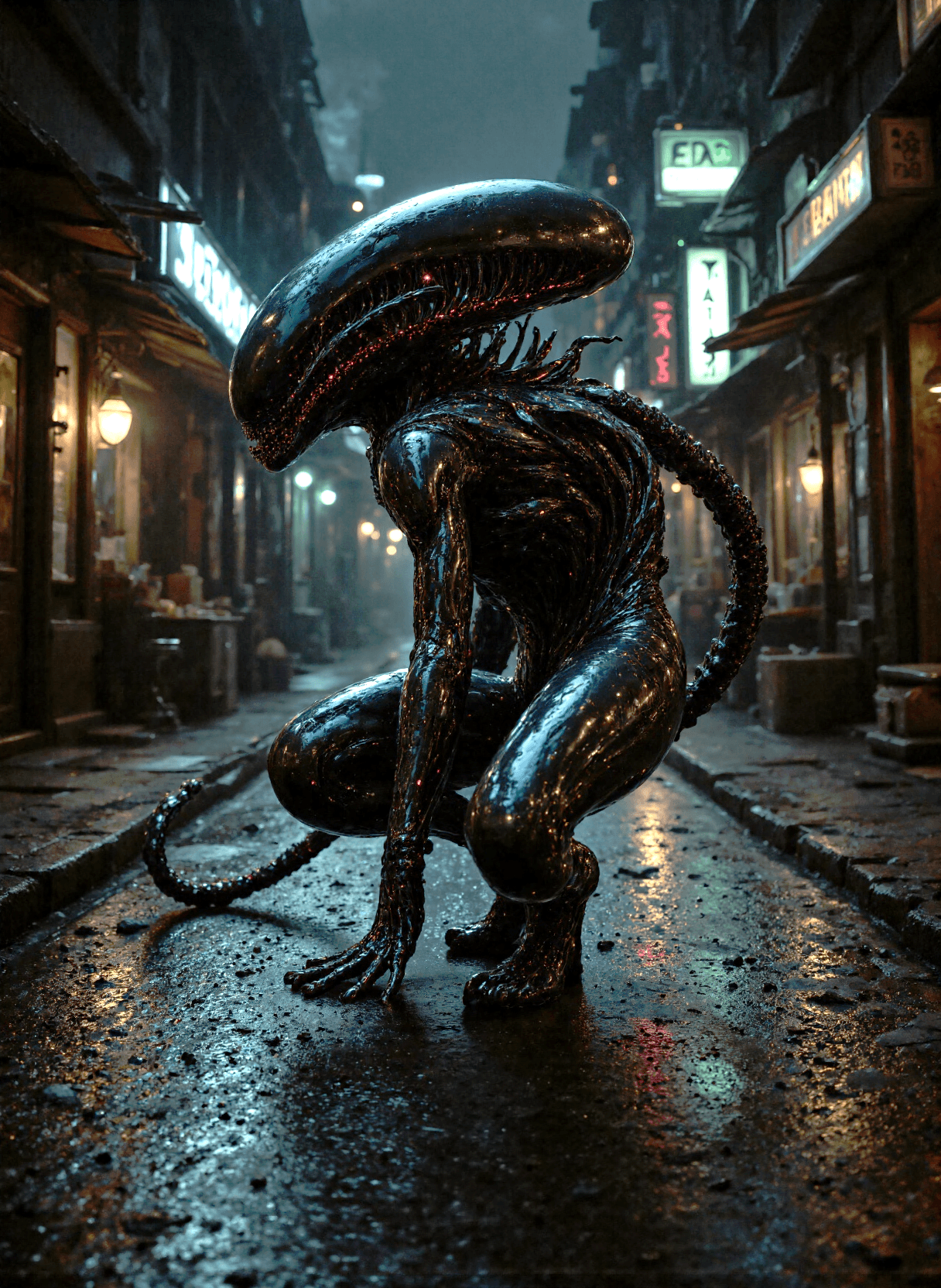 AI generated: The image depicts a highly detailed and stylized representation of an alien woman creature, reminisc...