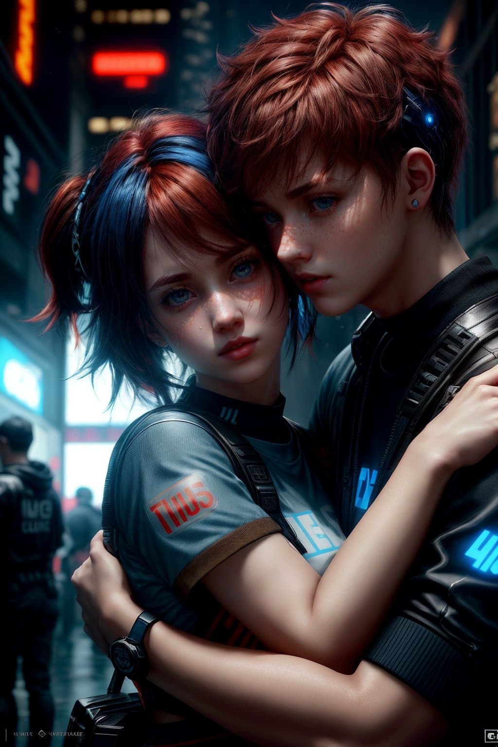 AI generated: a logo for a youtube channel, two boyfriends, a boy and a girl, the girl is red-haired with blue eye...