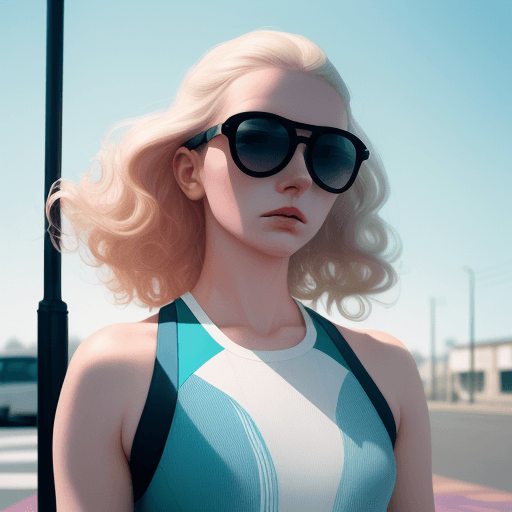 AI generated: a woman wearing  sportwear and sunglassesstanding in front of the bus stop, in the style of Oleg Opr...