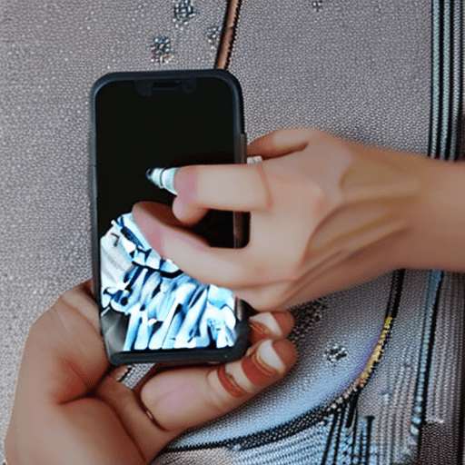 AI generated: create a photograph of a young woman's hand holding a mobile phone, on an online shopping page calle...