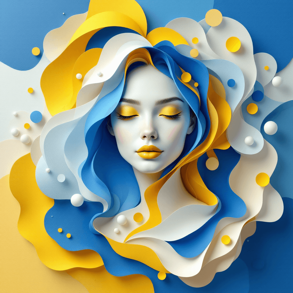 AI generated: 3d rendering, front view, woman
, paper work for a tactile style, select a color palette with vibran...