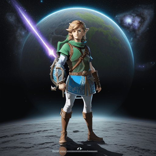 AI generated: Full body portrait of cindirella character, Hyper realistic Link, Link standing in front of a big ma...