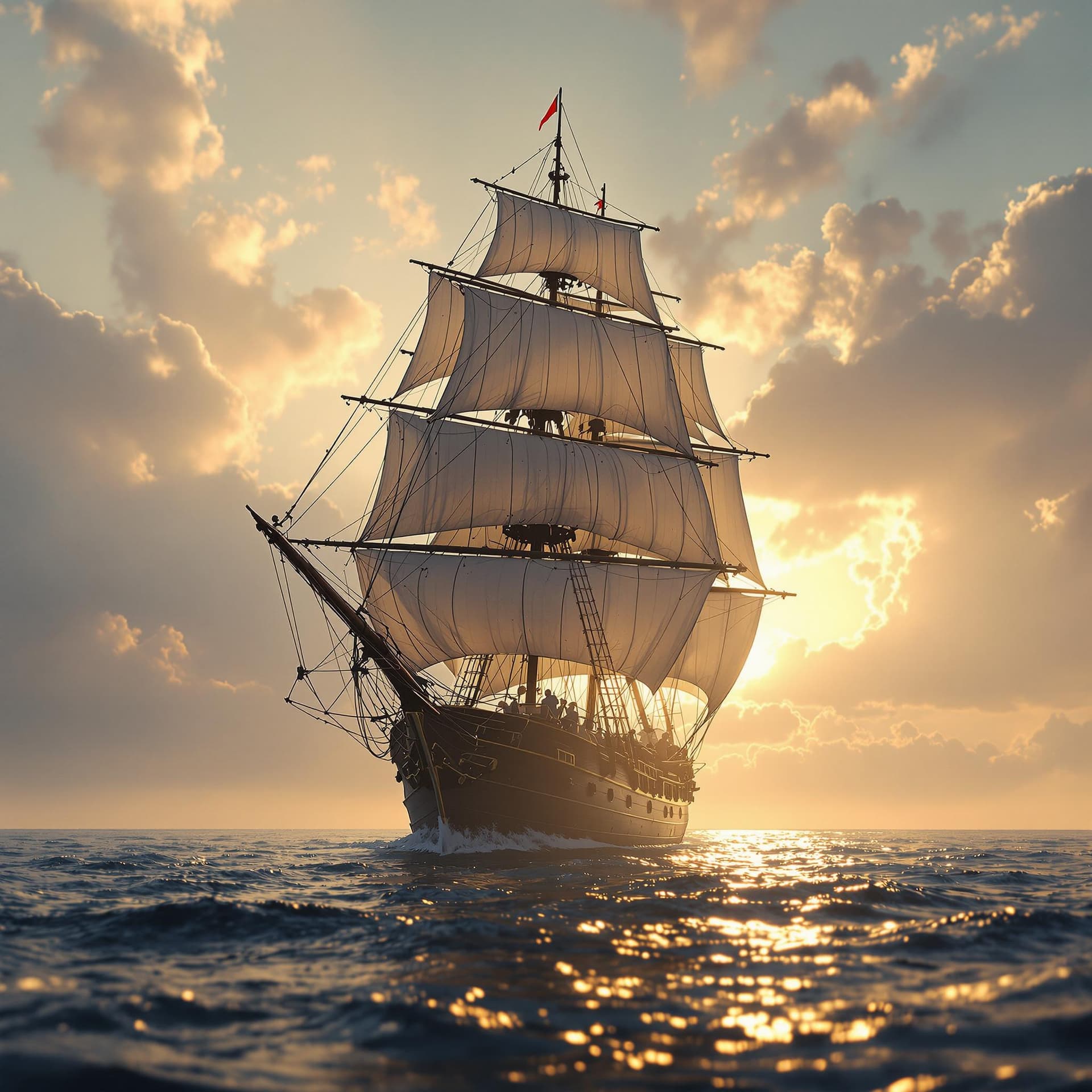 AI generated: Photo of a ultra realistic sailing ship, dramatic light, pale sunrise, cinematic lighting, battered,...