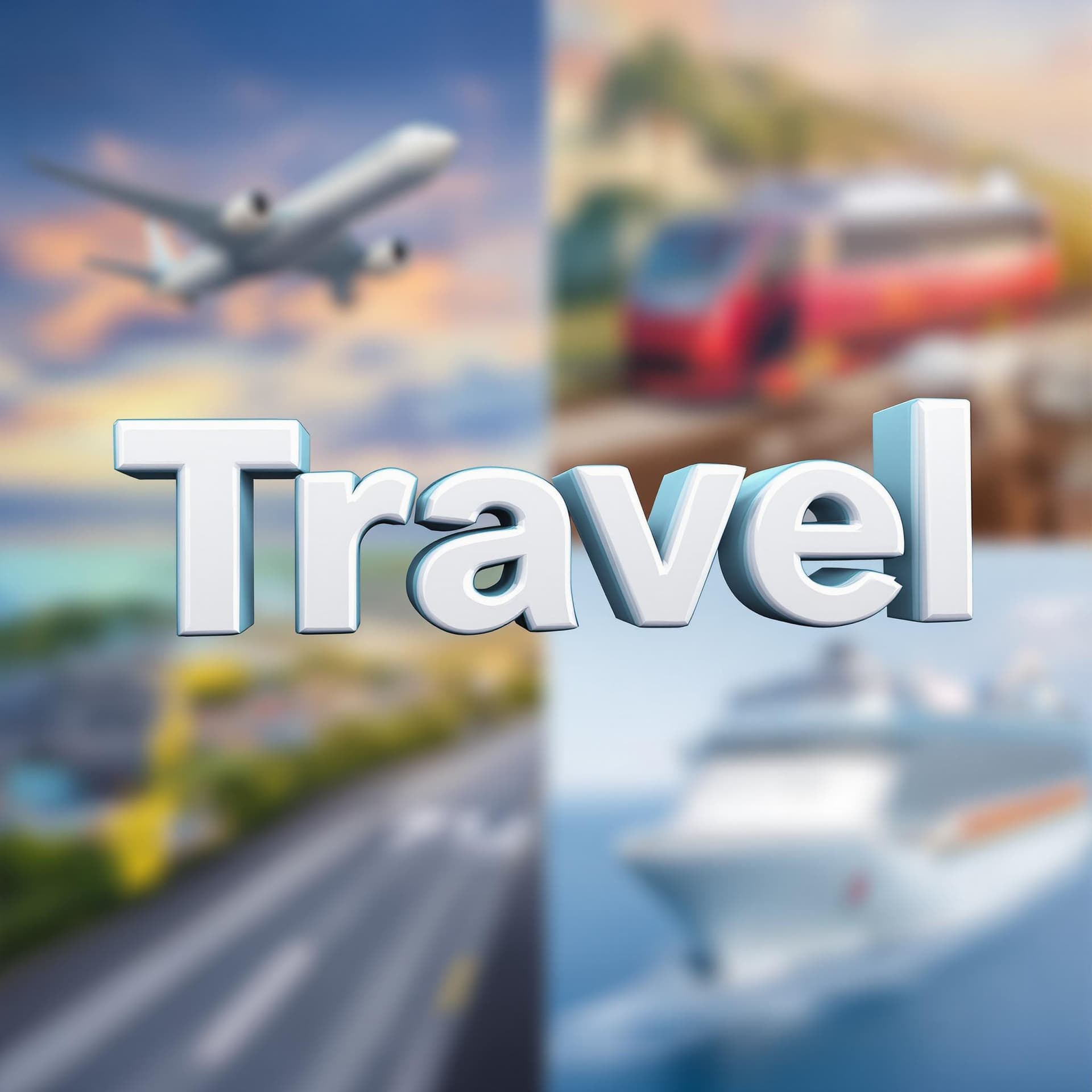 AI generated: Create an image with the word “Travel” in a 3D font, centered prominently. The background should be ...