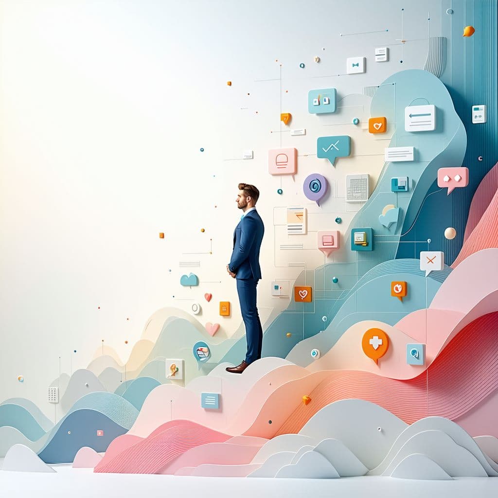 AI generated: Clean, modern, minimalist poster, single professional person (Customer Success Manager) surrounded b...