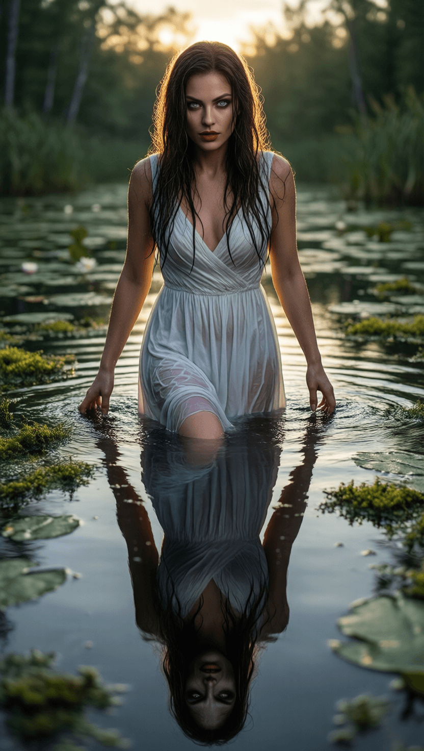 AI generated: A woman, facing forward, lit from behind, late evening sun, deep shadows.
A tall beautiful woman in ...