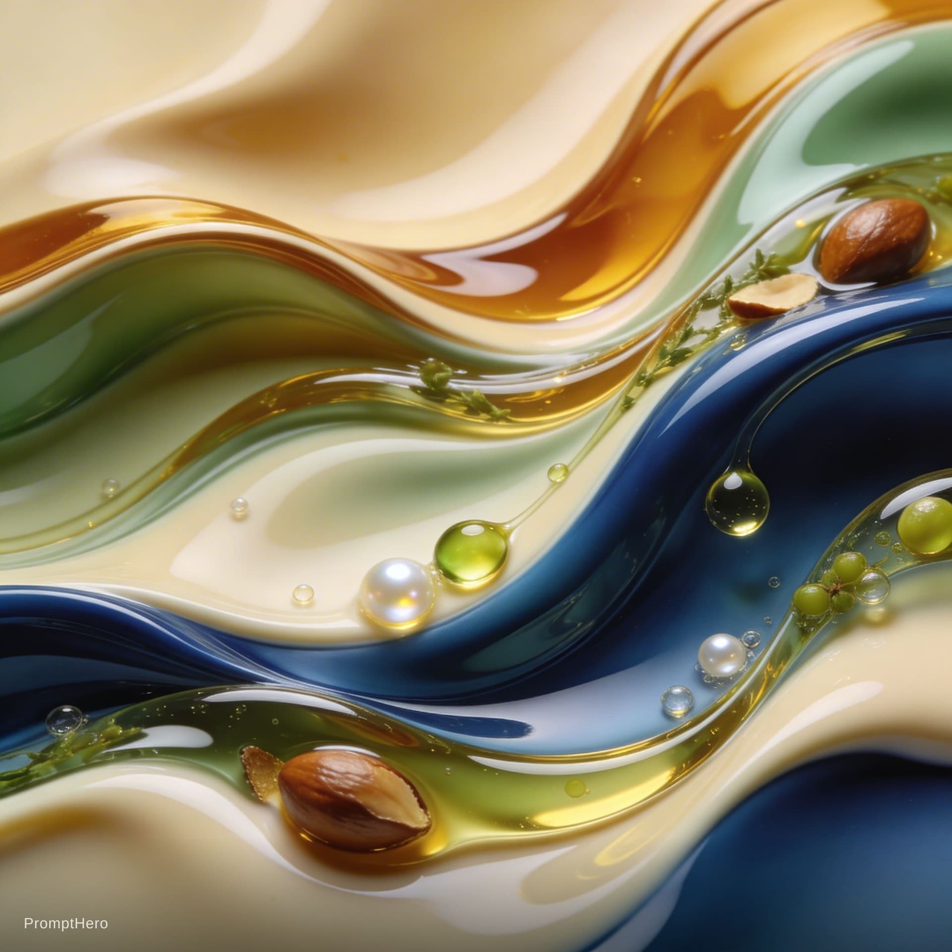 AI generated: A high-end abstract fluid composition with smooth, continuous flowing liquid waves and elegant marbl...