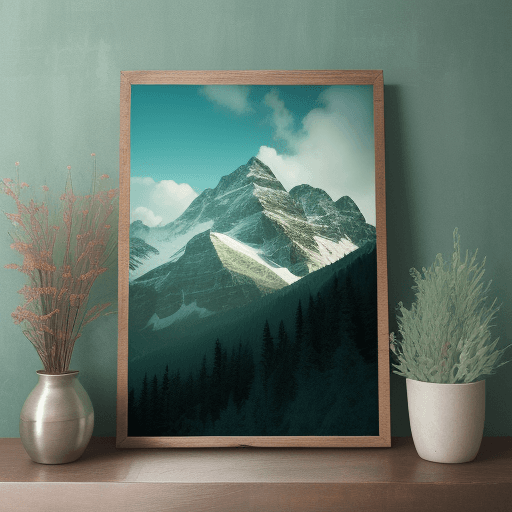 AI generated: Teal 3 Mountain Wood Wall Art High resolution photography interior design