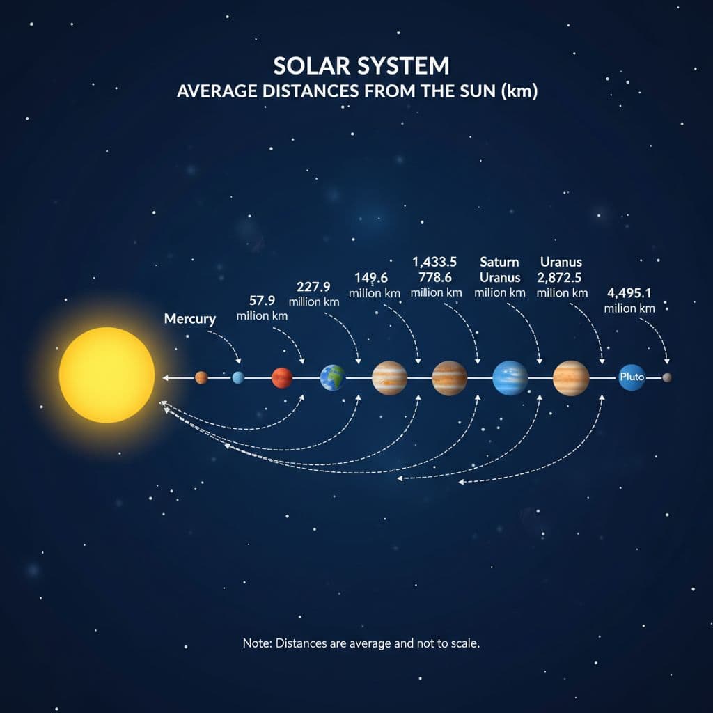 AI generated: Draw a diagram showing the distances between the 9 planets in the solar system. by km