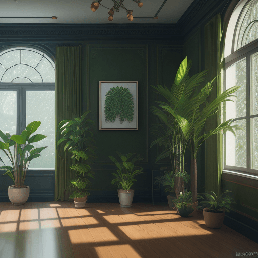 AI generated: green eco friendly live room with plants, intricate artwork . octane render, trending on artstation,...