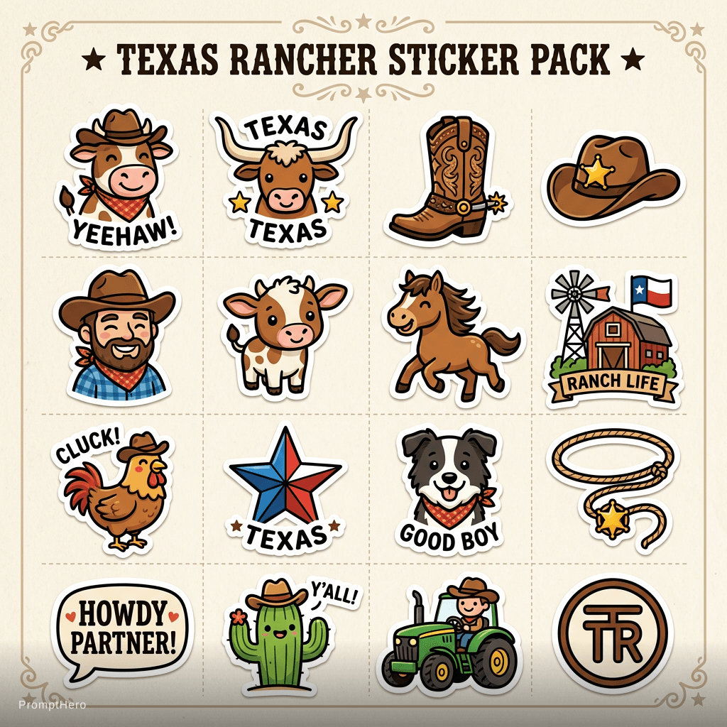 AI generated: Texas Rancher stickers