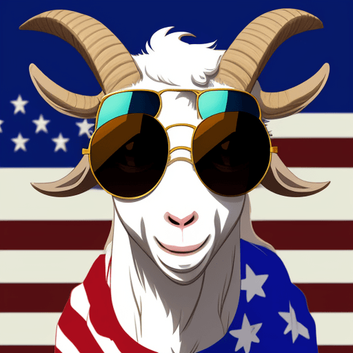 AI generated: goat animation wearing american flag sunglasses, clip art, cartoon