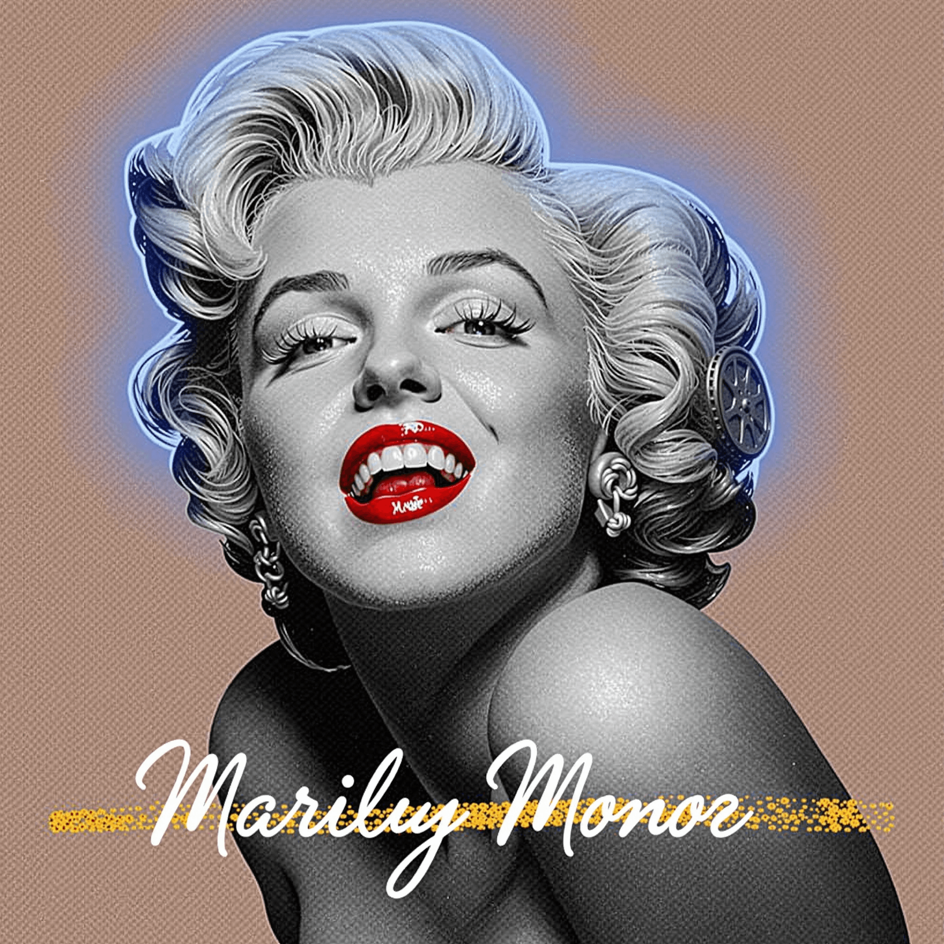 AI generated: "Iconic, glamorous hyperrealistic portrait of Marilyn Monroe. Positioned against a neutral, soft ros...