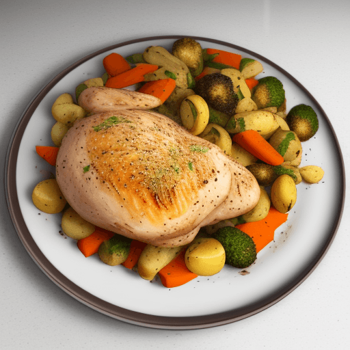 AI generated: ultra realistic photo of an ultra healthy meal, cooked vegetables and roasted chicken breast on a pl...