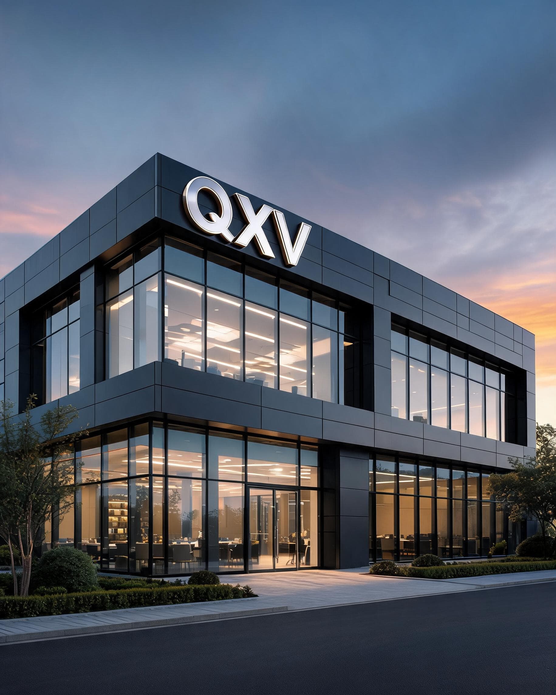 AI generated: Ultra-realistic architectural visualization of a contemporary office building with the letters 'QXV'...