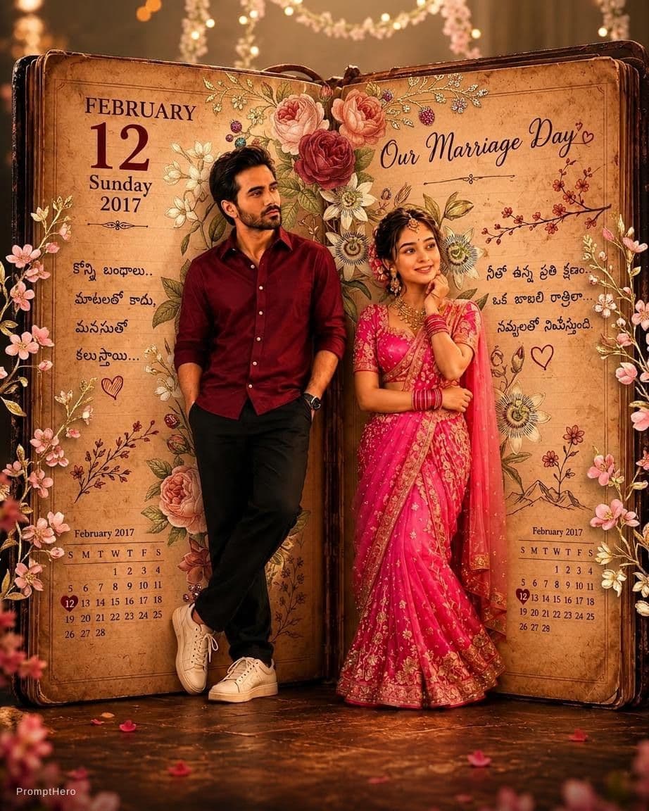 AI generated: Romantic wedding calendar with floral accent 