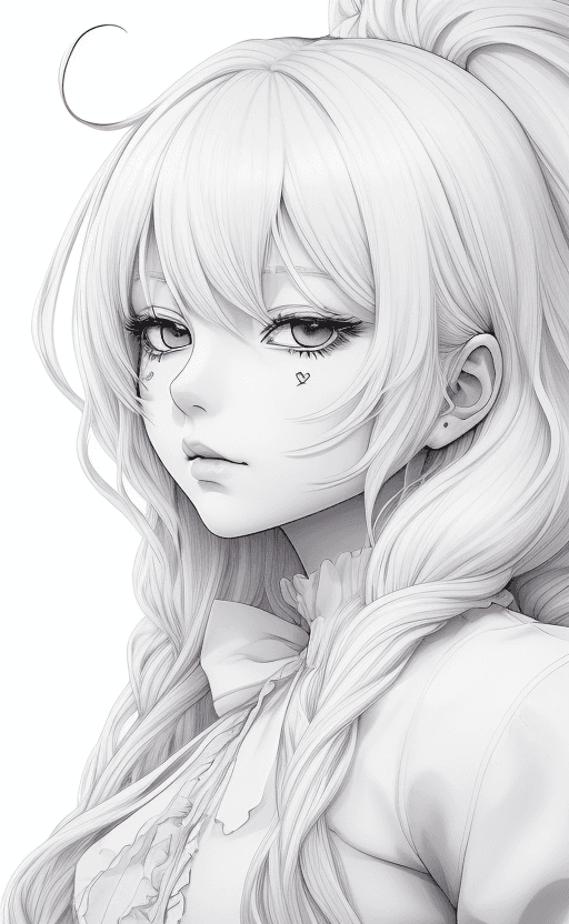 AI generated: coloring page Anime portrait clean line art, black pen line high detail,,wild dynamic white hair, wo...