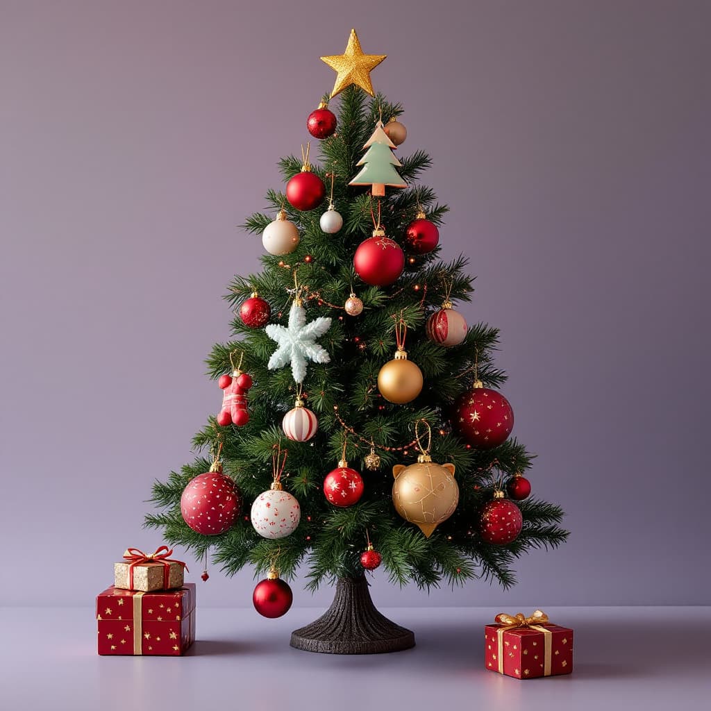 AI generated: a christmas tree with kitschy ornaments






