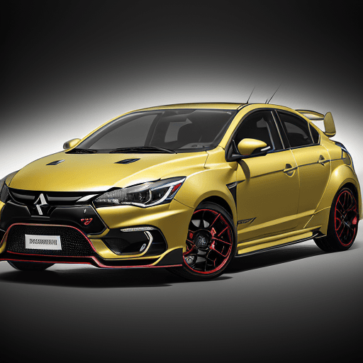 AI generated: Create a hyper-realistic HD image portraying a hatchback fusion of a Mitsubishi Lancer Evolution X a...