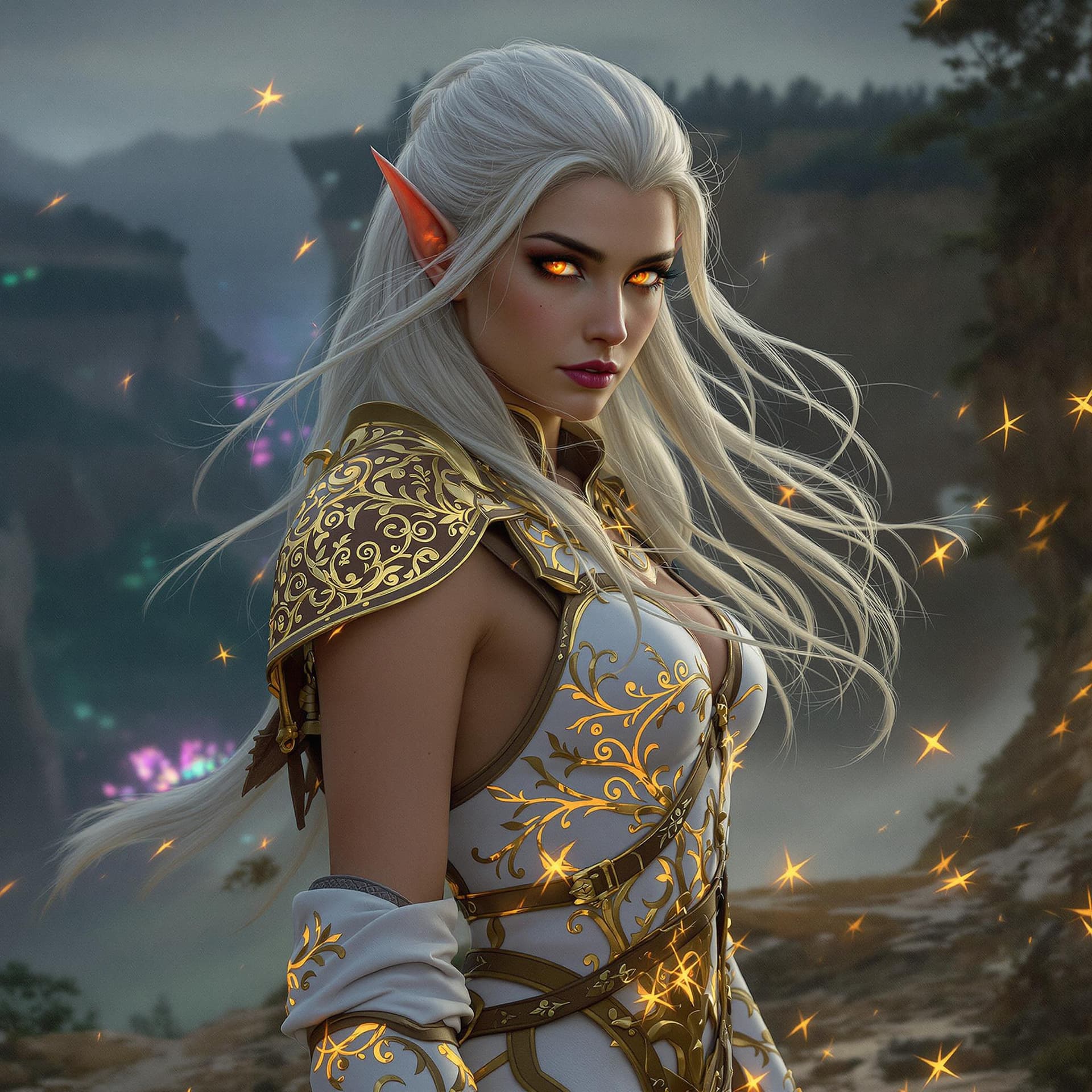 AI generated: A breathtaking youthful elven goddess warrior woman dominates the portrait frame, full body shot. Be...