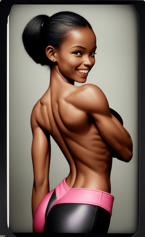 AI generated:  polaroid, Brutalist high Fashion waist up photo of a 18 year old Malagasy-Chokwe female radiant yog...