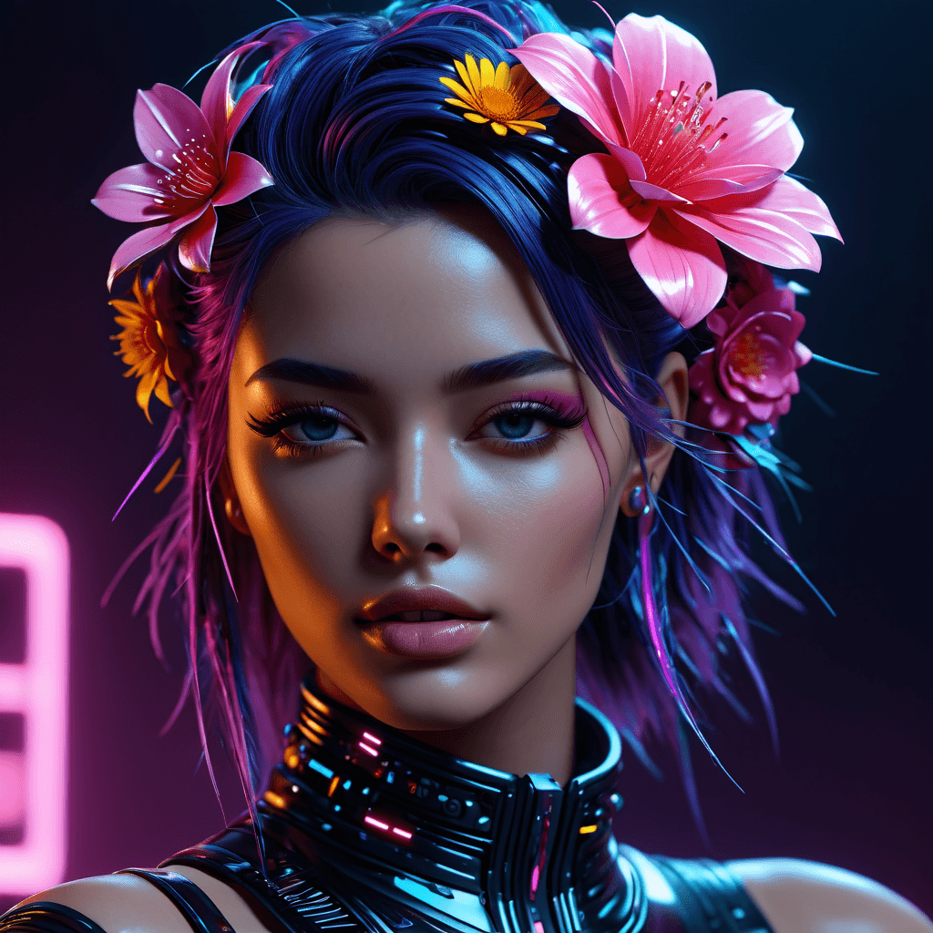 AI generated: In this captivating photograph, a woman becomes a mesmerizing blend of elegance and cyberpunk flair....